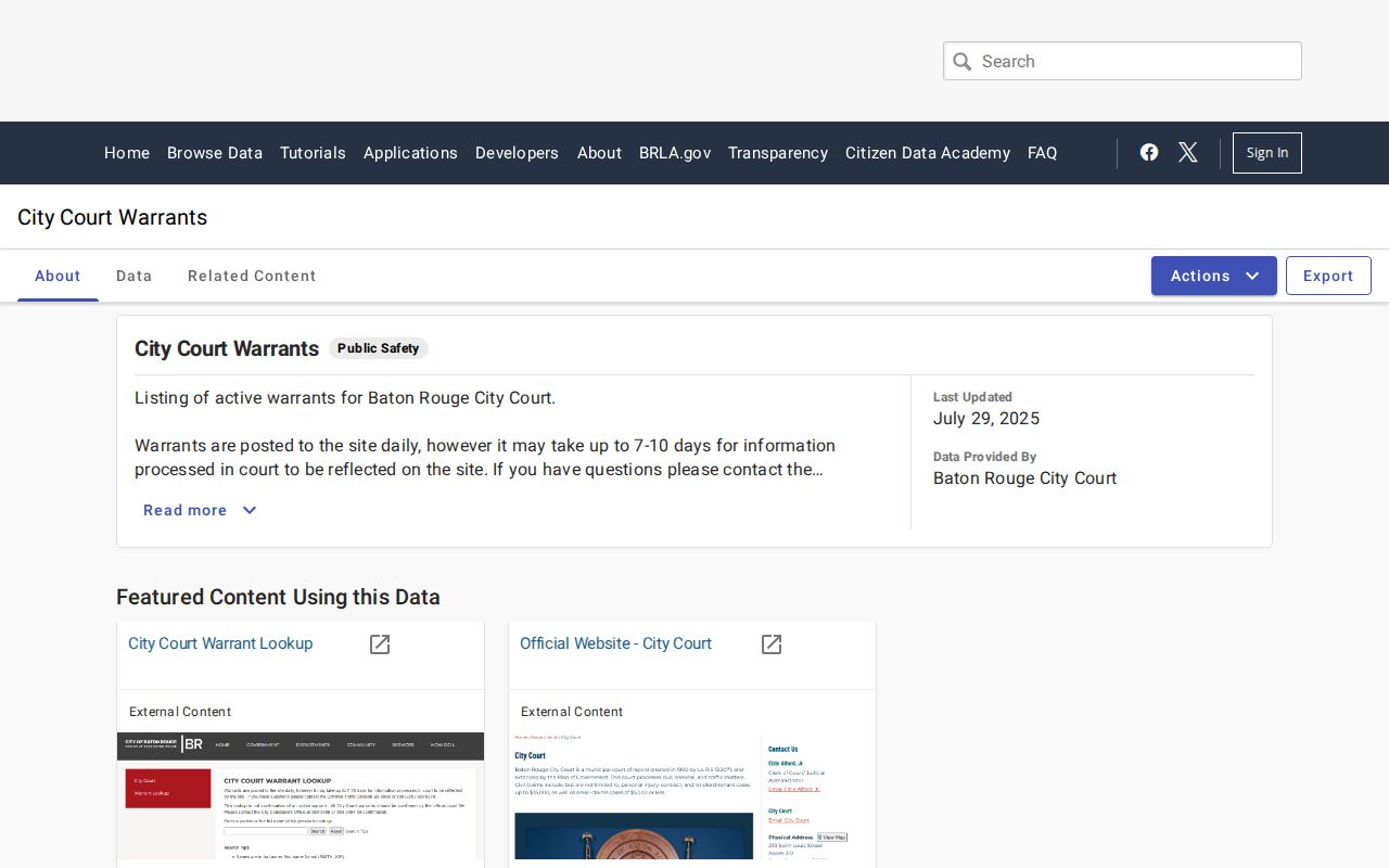 East Baton Rouge Parish arrest search and Baton Rouge warrant dataset