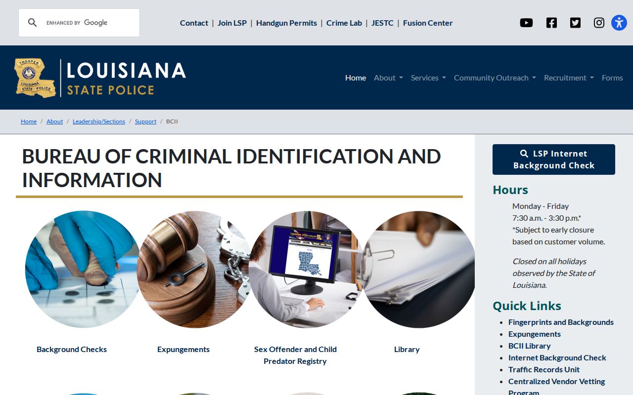 East Baton Rouge Parish criminal history BCII records