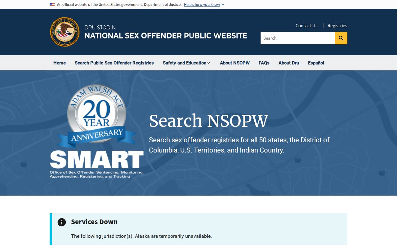 National Sex Offender Public Website search page